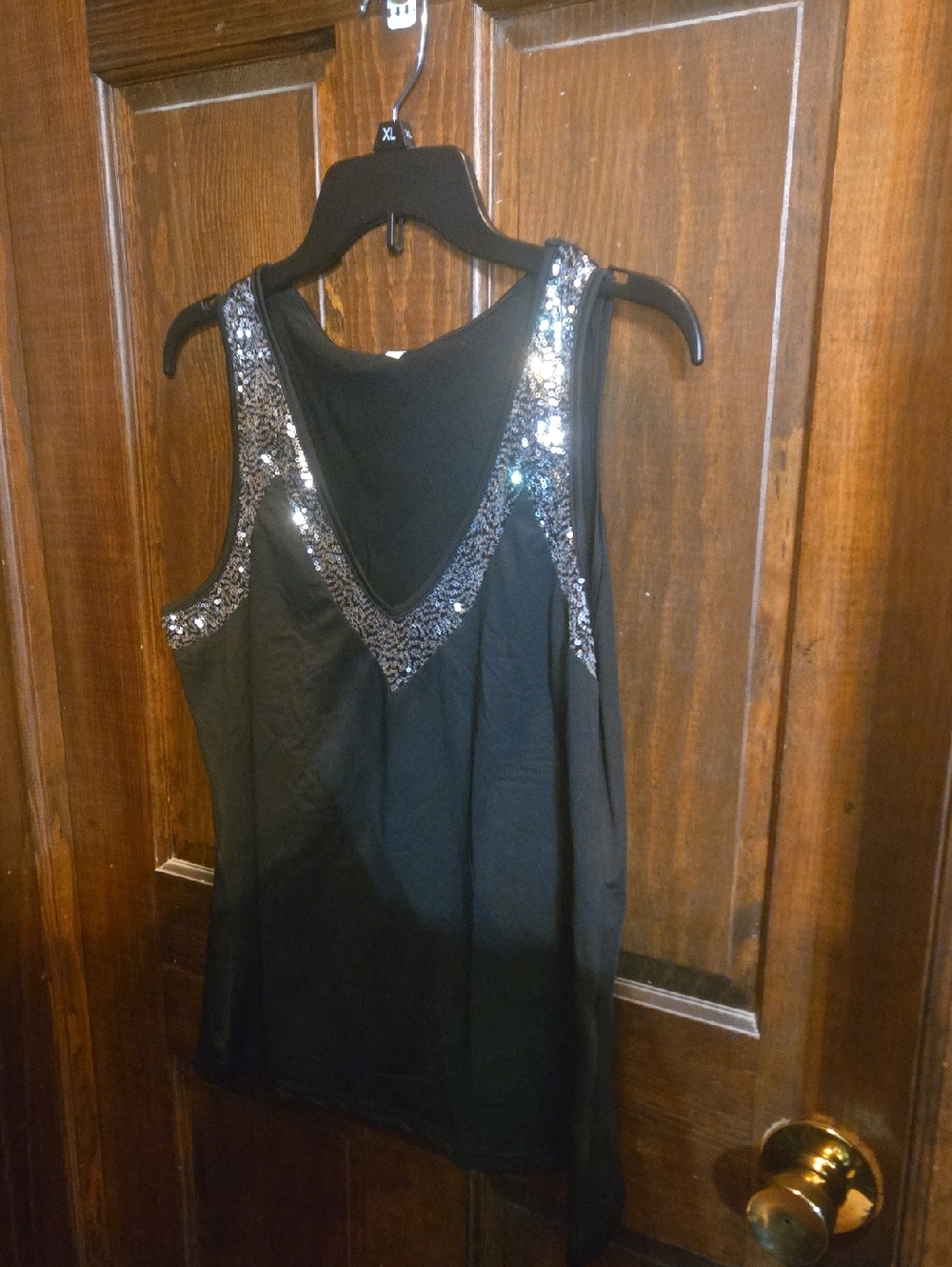 Black Sequin-Trim Sleeveless Tank Top
